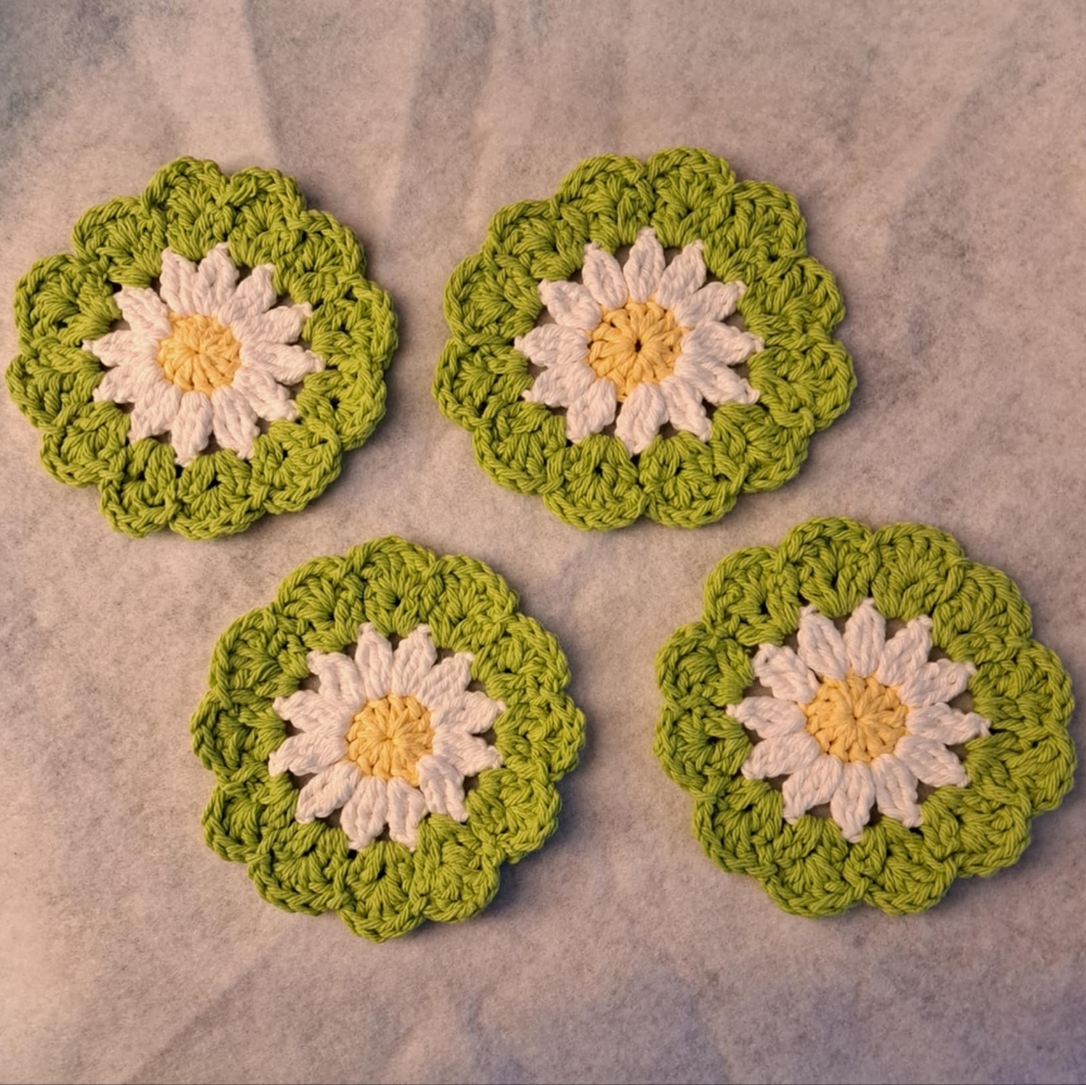 Handmade 100% Cotton Crochet Flower Coasters